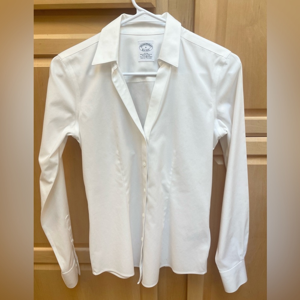 Brooks Brothers White Button-Up Fitted Shirt.